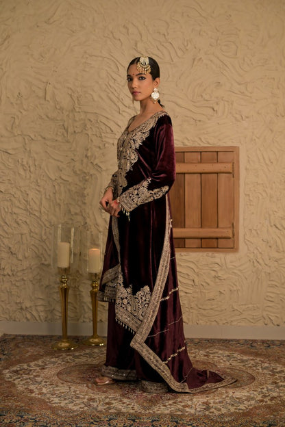 Radiant Brown Velvet Suit with Exquisite Embroidery – Noor Edit