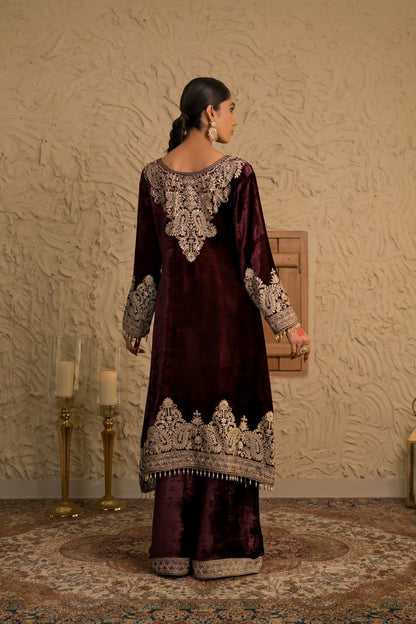 Radiant Brown Velvet Suit with Exquisite Embroidery – Noor Edit