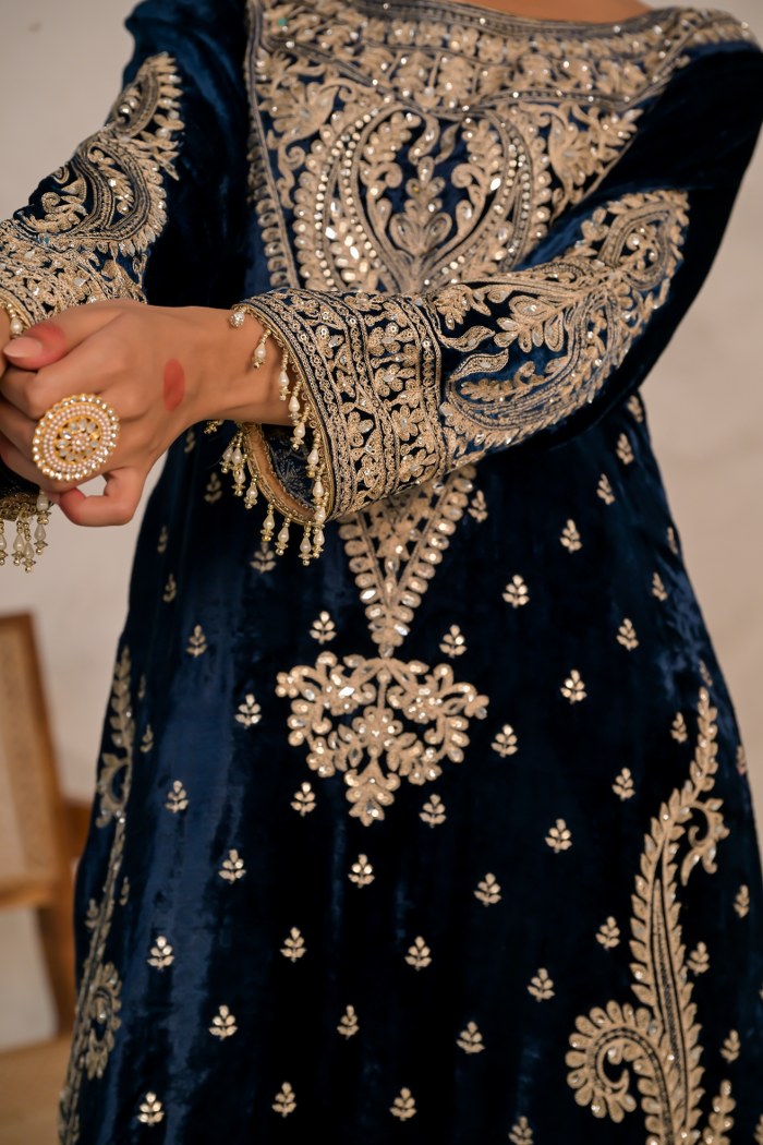 Midnight Blue Velvet Suit with Exquisite Embroidery – Noor Edit