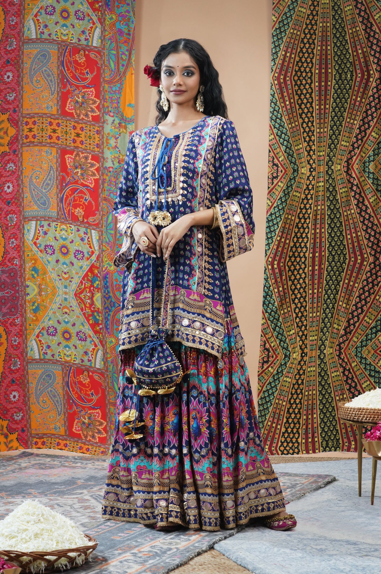 Peacock Blue Sharara Suit with Delicate Embroidery - Swara Collection