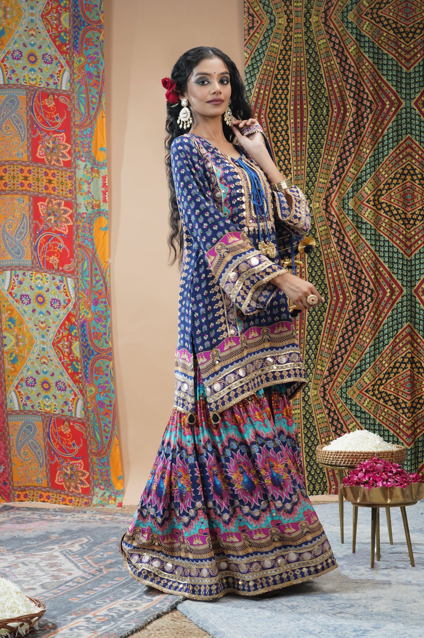 Peacock Blue Sharara Suit with Delicate Embroidery - Swara Collection