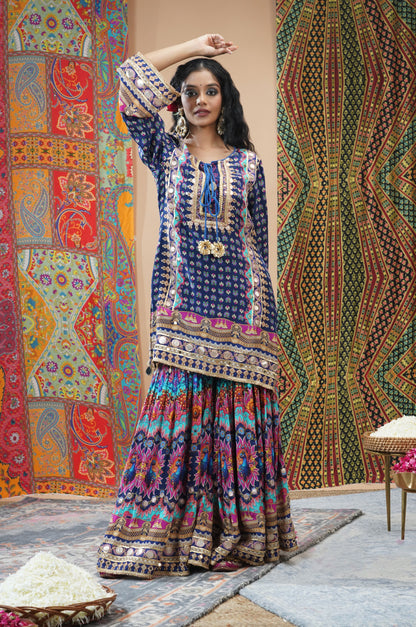 Peacock Blue Sharara Suit with Delicate Embroidery - Swara Collection