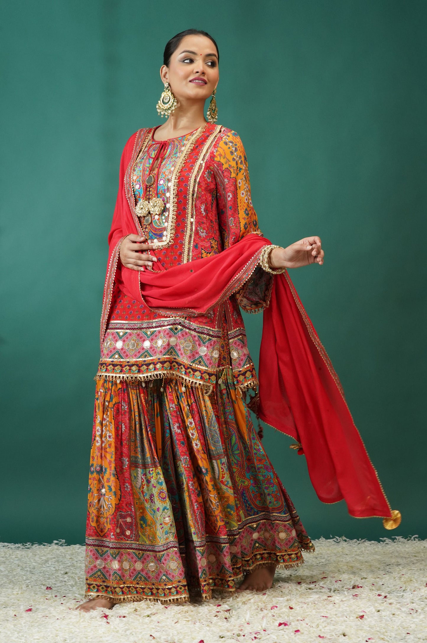 Scarlet Red Festive Ensemble Sharara Suit Set : Sawara Collection