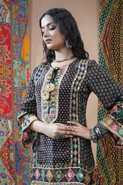 Coffee Brown Viscose Sharara Suit with Delicate Embroidery - Swara Collection