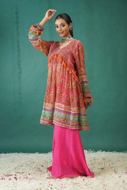 Floral Ensemble Baby Pink Short Anarkali : Sawara Collection