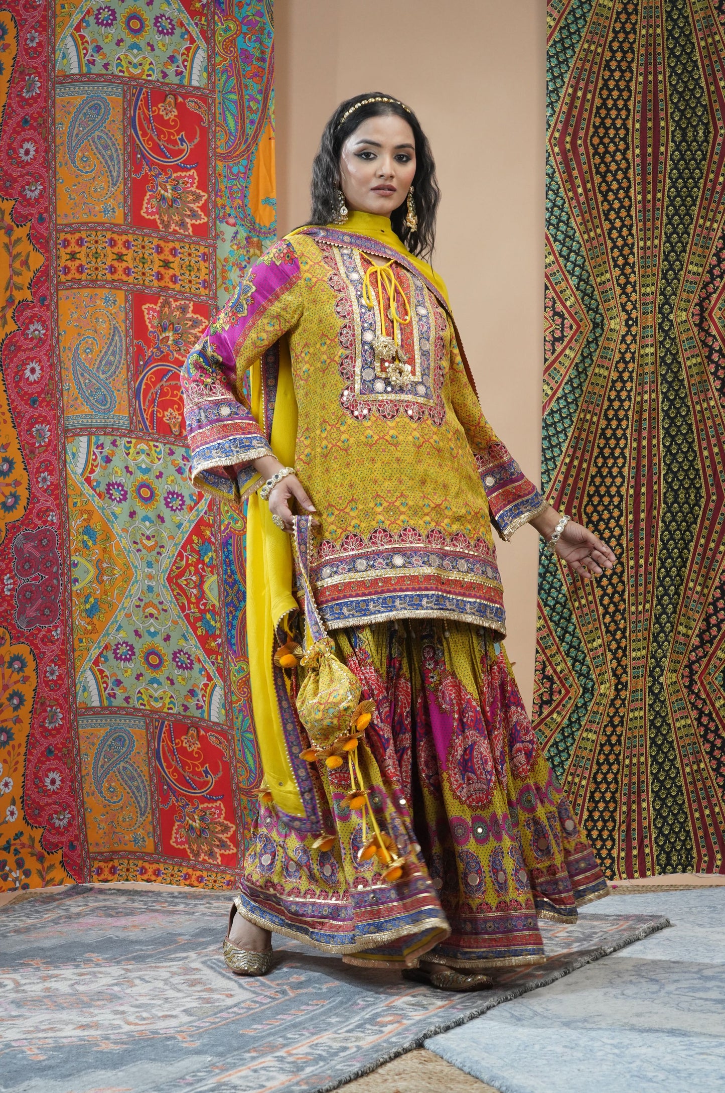 Yellow Viscose Sharara Suit with Delicate Embroidery - Swara Collection