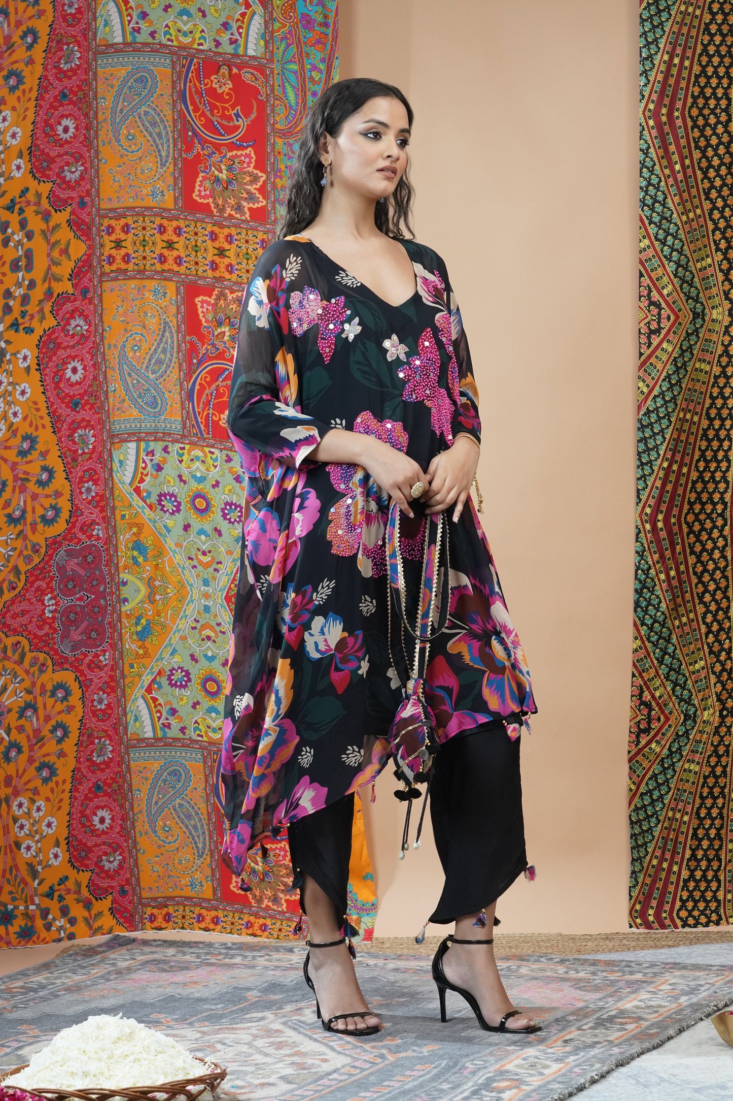 Black Floral Top With tulip Pants : Sawara Collection