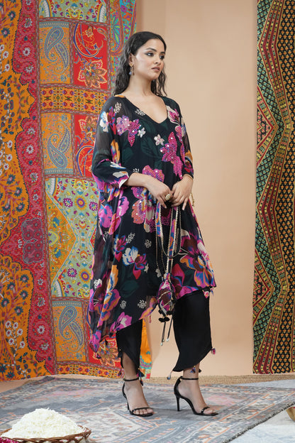 Black Floral Top With tulip Pants : Sawara Collection