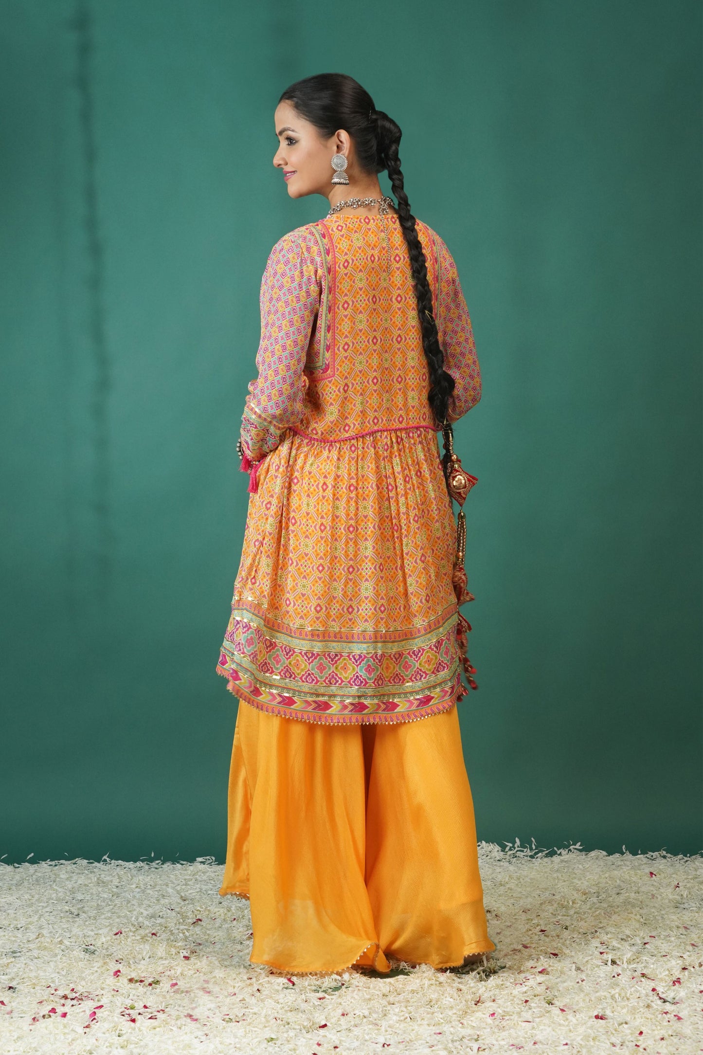 Floral Ensemble Peach Short Anarkali : Sawara Collection