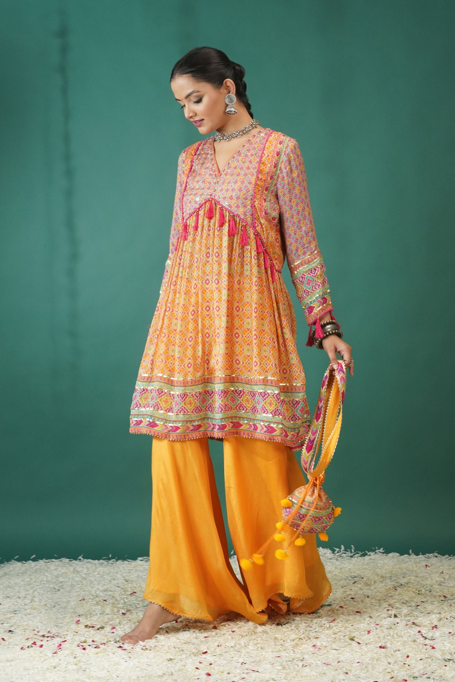 Floral Ensemble Peach Short Anarkali : Sawara Collection