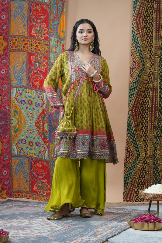 Floral Ensemble Cool Green Short Anarkali : Sawara Collection