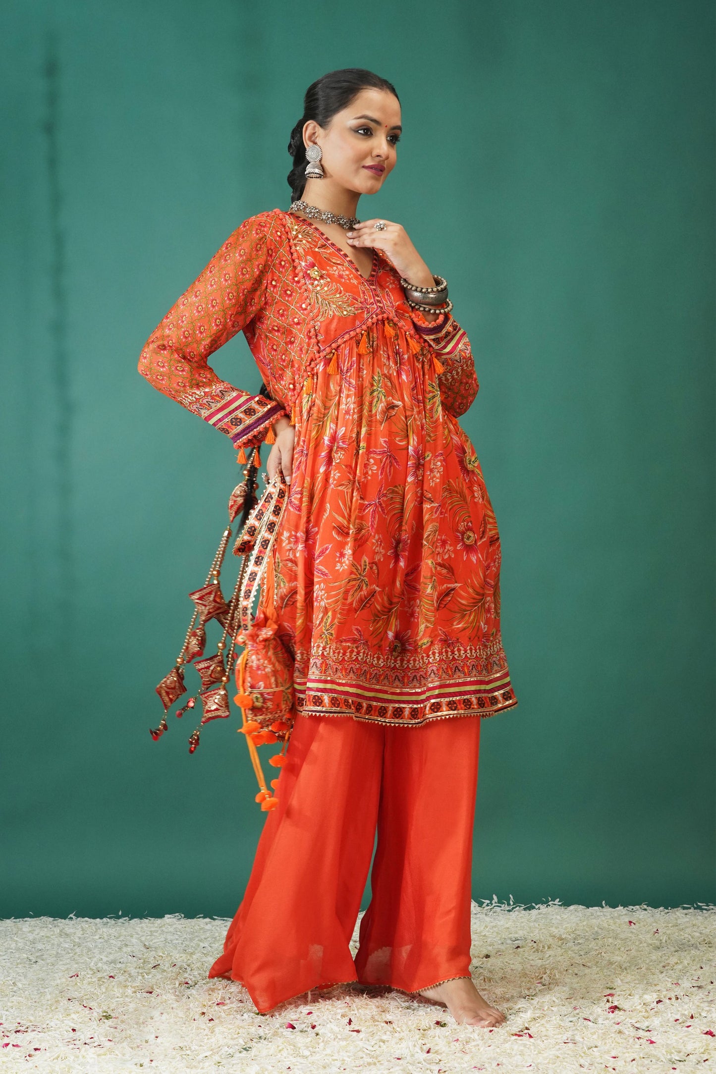 Floral Ensemble Baby Crimson Red Short Anarkali : Sawara Collection