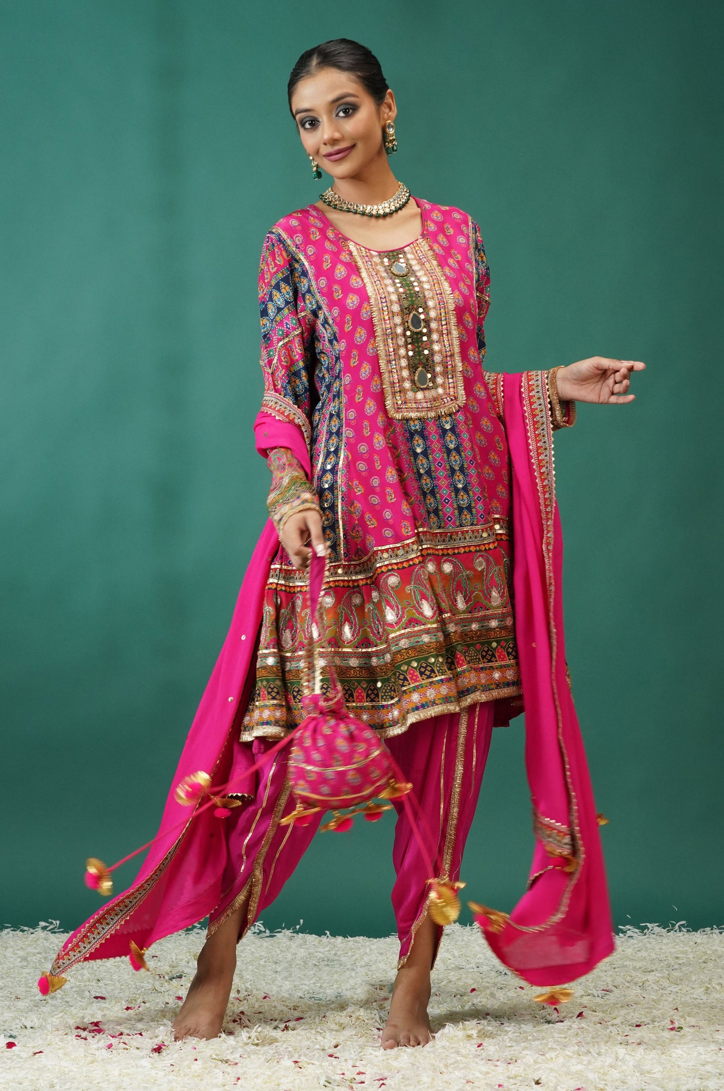 Stunning Baby Pink Short Anarkali with Dhoti Pant : Sawara Collection