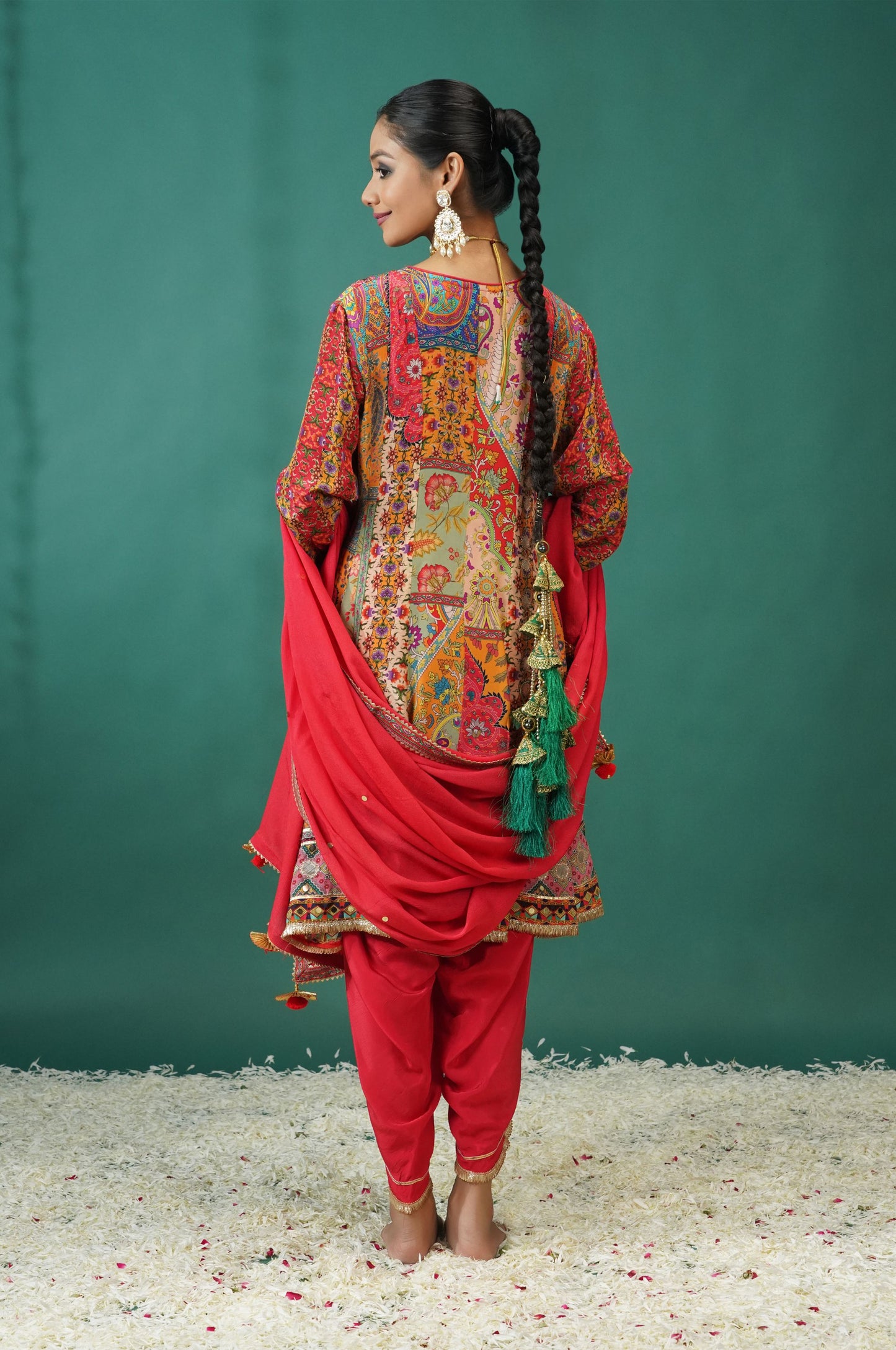 Scarlet Red Short Anarkali with Dhoti Pant : Sawara Collection