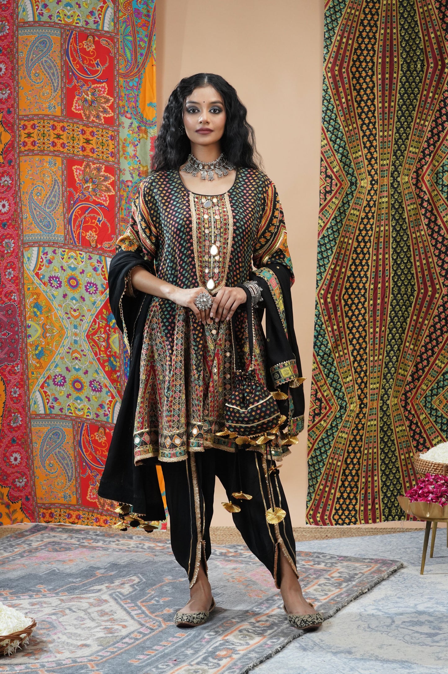 Coffee Brown Viscose Anarkali with Dhoti Pant - Swara Collection