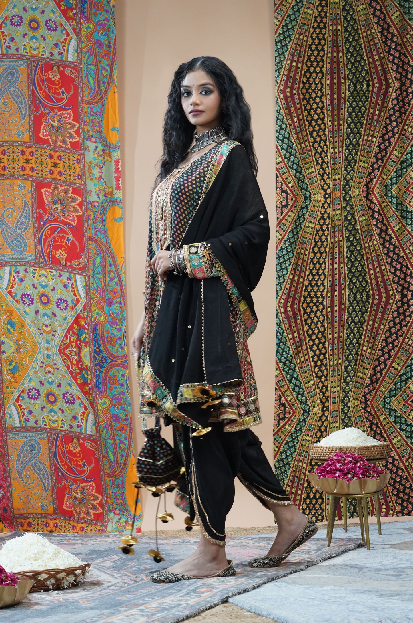 Coffee Brown Viscose Anarkali with Dhoti Pant - Swara Collection