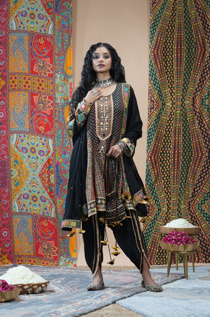 Coffee Brown Viscose Anarkali with Dhoti Pant - Swara Collection