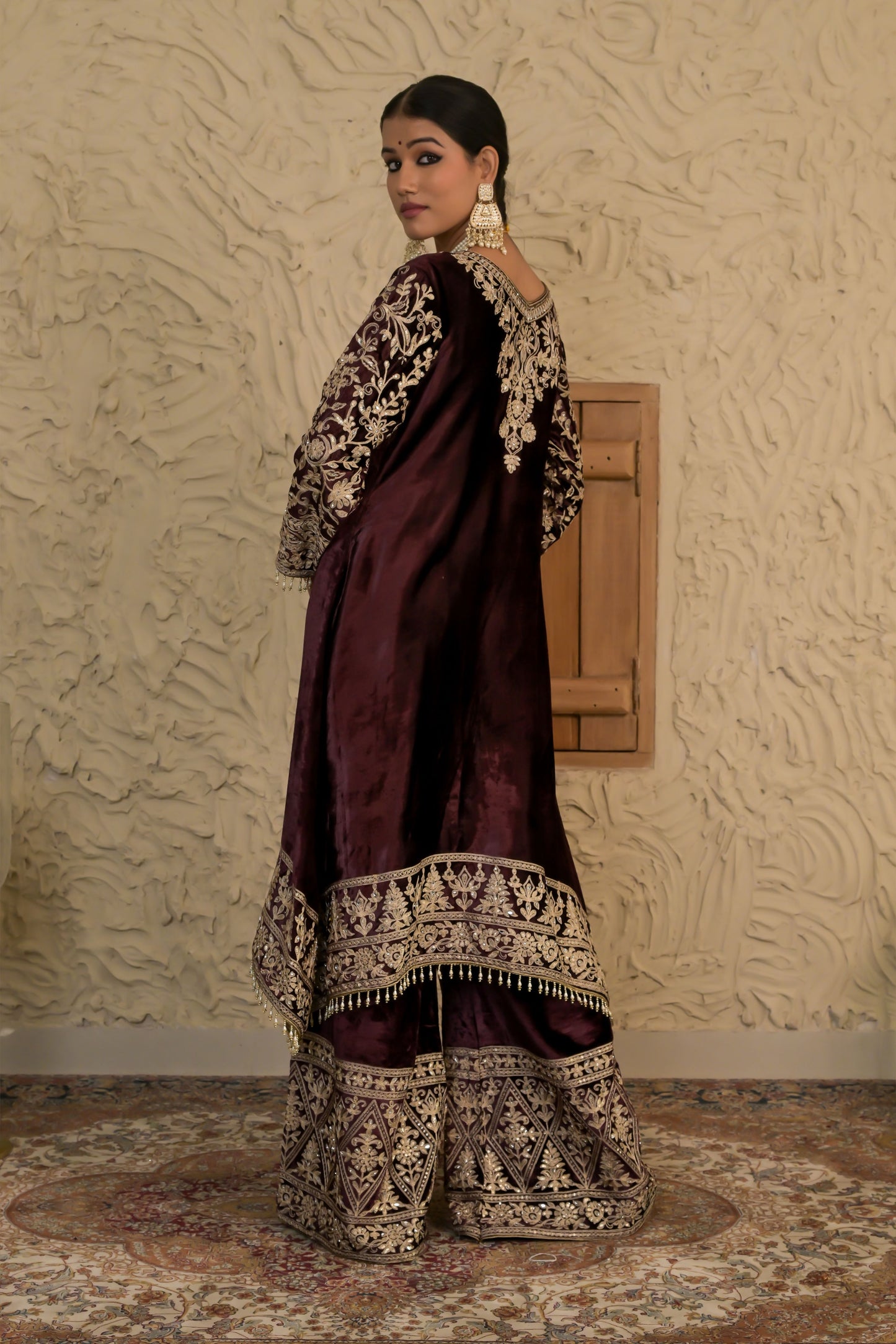 Traditional Embroidered  Seal Brown Velvet Suit  – Noor Celebration Line