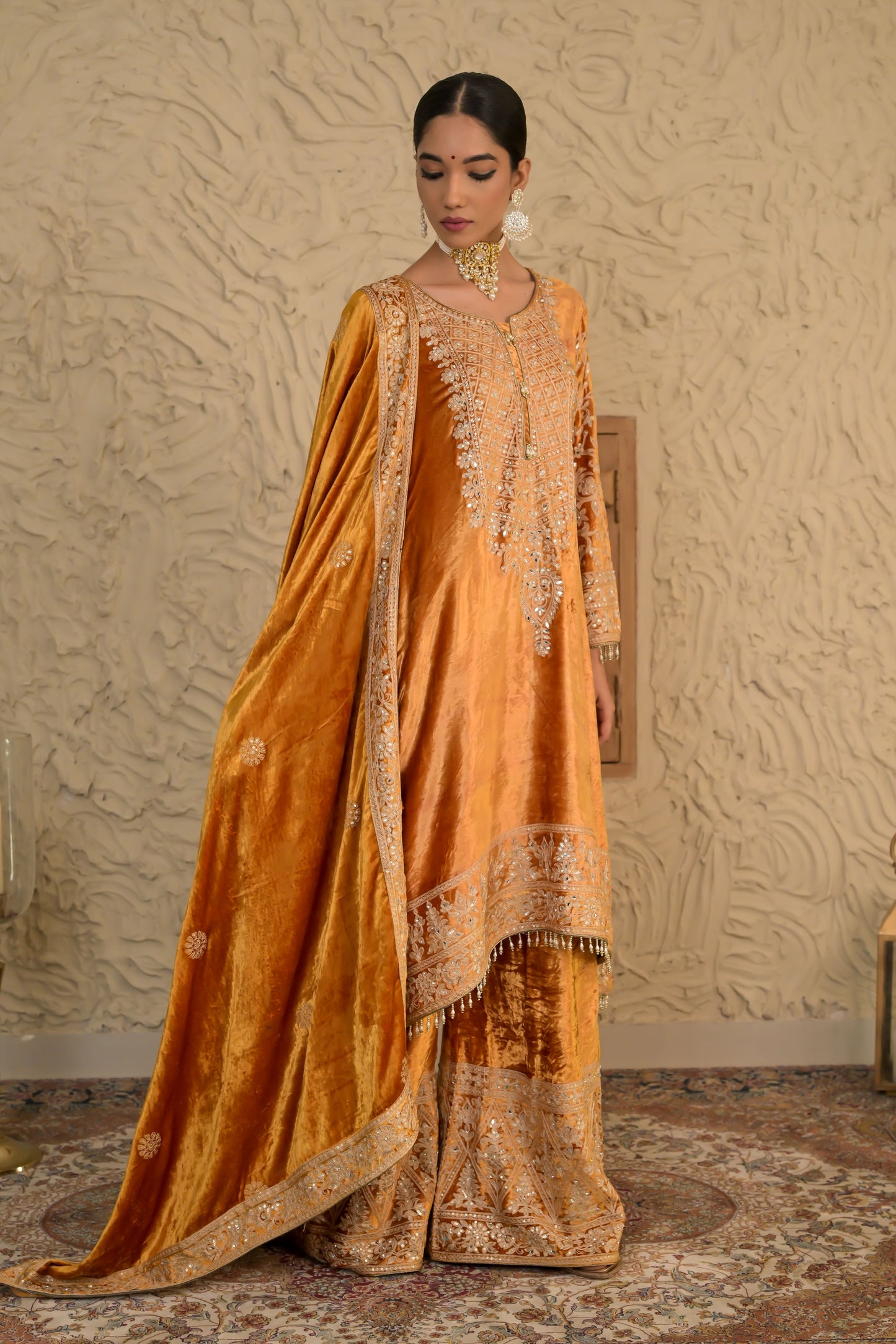 Traditional Embroiderd Mustard Velvet Suit – Noor Celebration Line