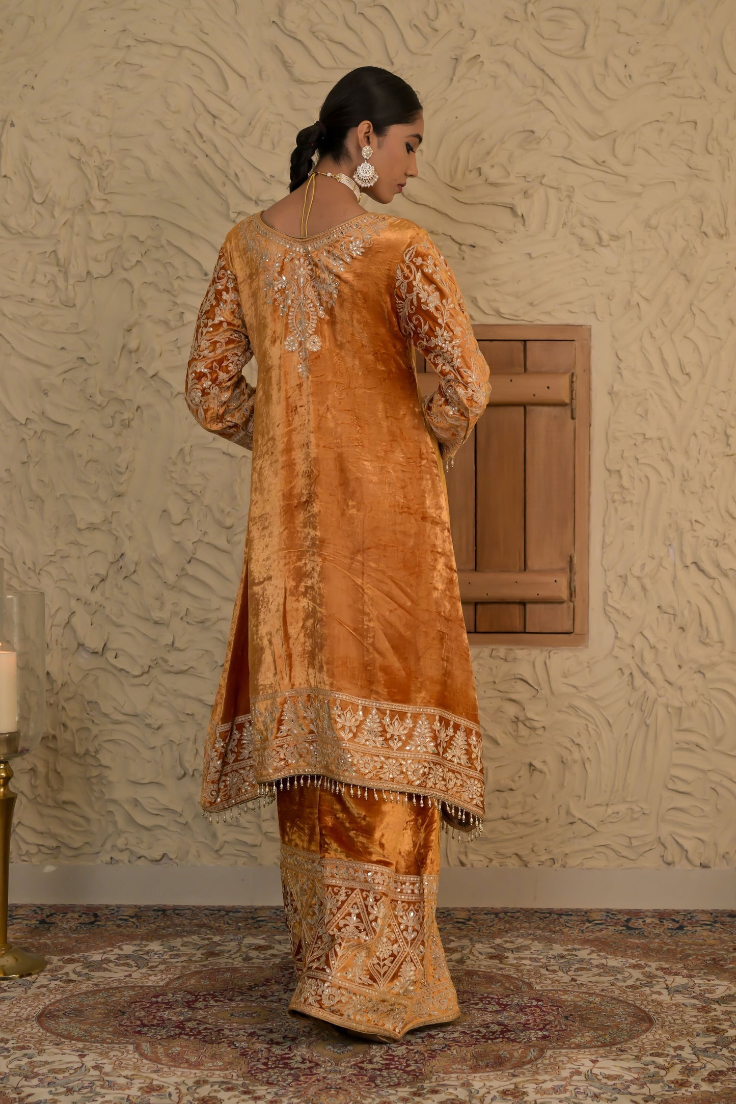 Traditional Embroiderd Mustard Velvet Suit – Noor Celebration Line